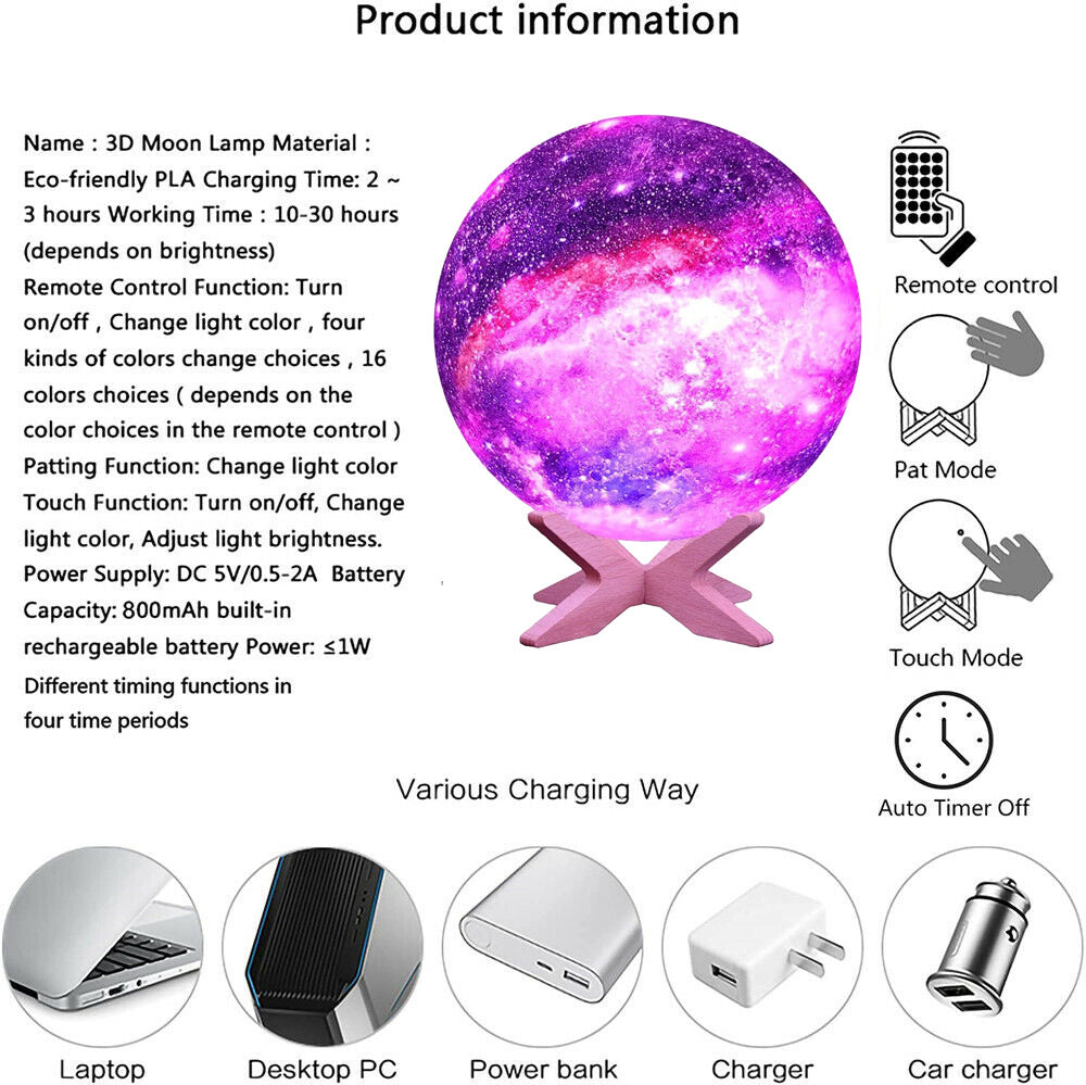 3D Printing Galaxy Lamp Moonlight USB LED Night Light